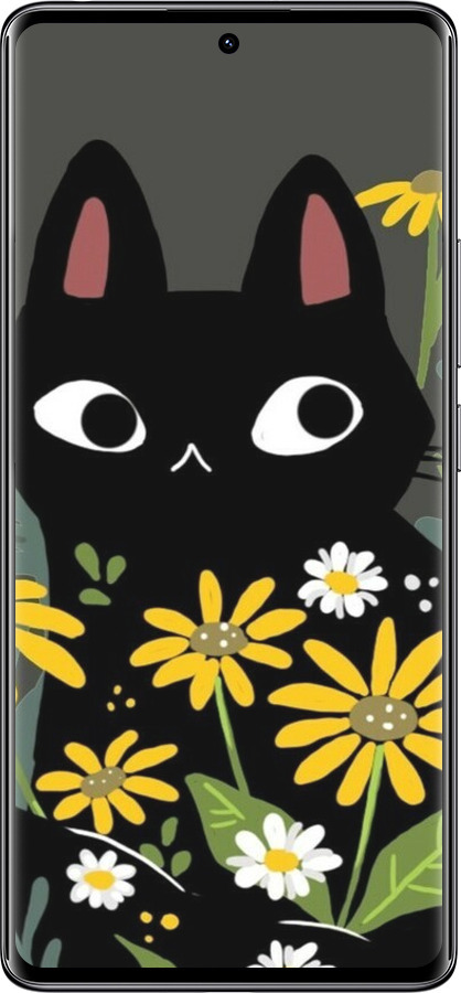 TPU чехол Черный кот с цветами для Xiaomi Redmi Note 14 Pro 4G - 6448b-3808 изображение 