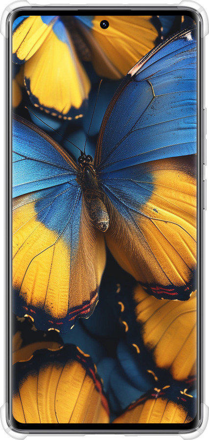 Силикон с усиленными углами чехол Желто-голубые бабочки для Xiaomi Redmi Note 14 Pro 4G - 6046sp-3808 изображение 
