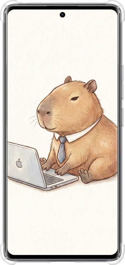 Силіконовий протиударний с посиленими кутами чехол Funny Capybara CEO Working для Xiaomi Redmi Note 14 Pro 4G - 6777sp-3808 изображение 