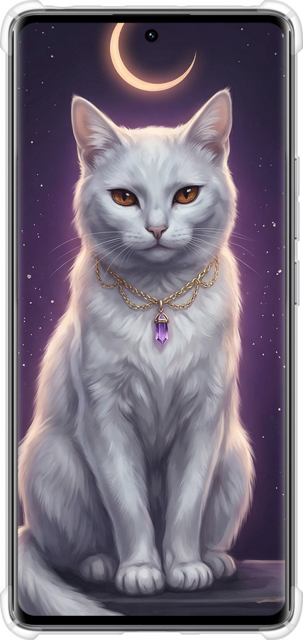 Силикон с усиленными углами чехол Mystic White Cat Gothic Dark Purple Gold для Xiaomi Redmi Note 14 Pro 4G - 6805sp-3808 изображение 