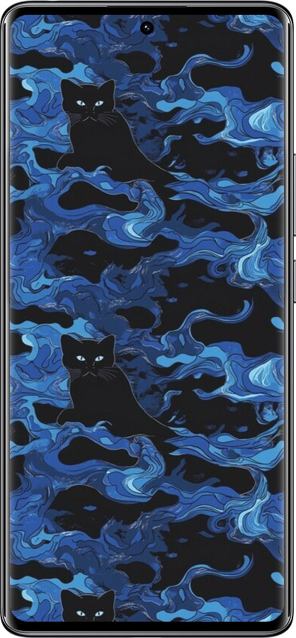 Силіконовий чехол Візерунок чорних котів на блакитному фоні для Xiaomi Redmi Note 14 Pro 4G - 6525u-3808 изображение 