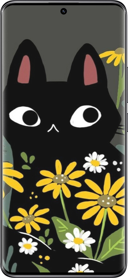 TPU чехол Черный кот с цветами для Xiaomi Redmi Note 14 Pro 5G - 6448b-3928 изображение 