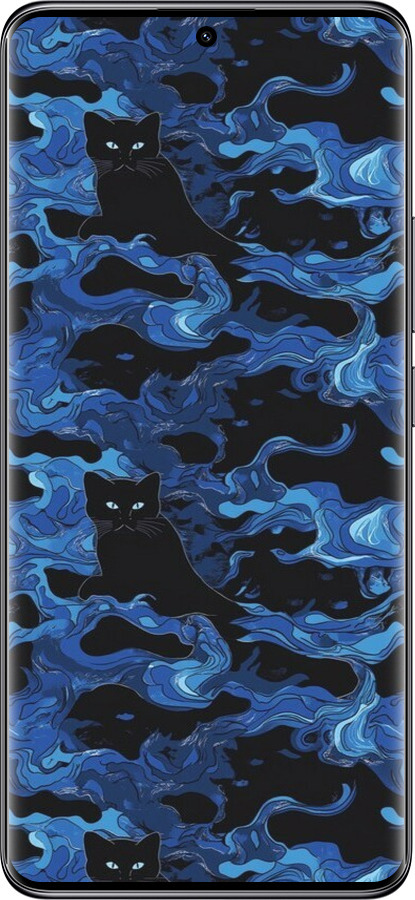 TPU чехол Абстрактный узор черных котов на синем фоне для Xiaomi Redmi Note 14 Pro 5G - 6525b-3928 изображение 