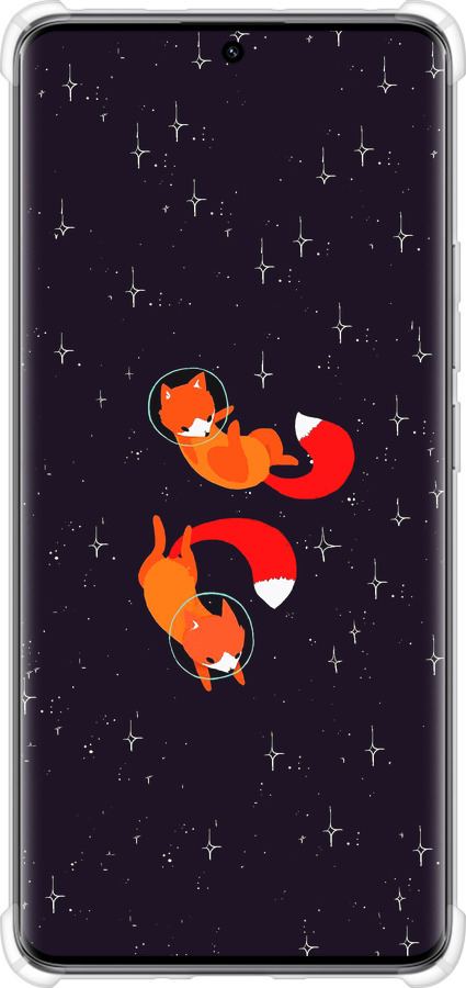 Силикон с усиленными углами чехол Лисички в космосе для Xiaomi Redmi Note 14 Pro 5G - 4519sp-3928 изображение 