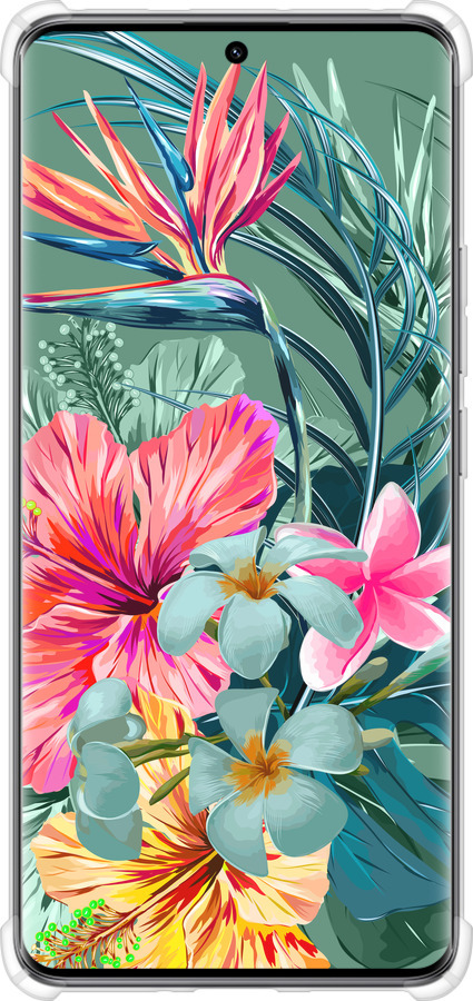 Силикон с усиленными углами чехол Тропические цветы v1 для Xiaomi Redmi Note 14 Pro 5G - 4667sp-3928 изображение 