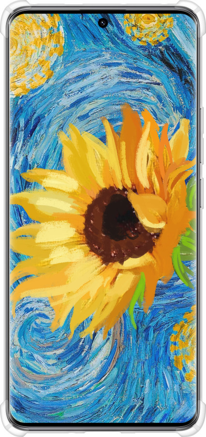 Силикон с усиленными углами чехол Цветы желто-голубые для Xiaomi Redmi Note 14 Pro 5G - 5308sp-3928 изображение 
