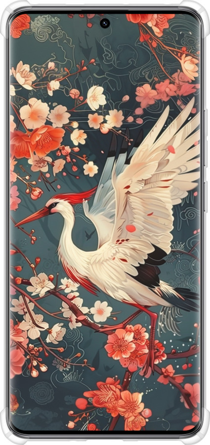 Силикон с усиленными углами чехол Сакура и аист для Xiaomi Redmi Note 14 Pro 5G - 6108sp-3928 изображение 