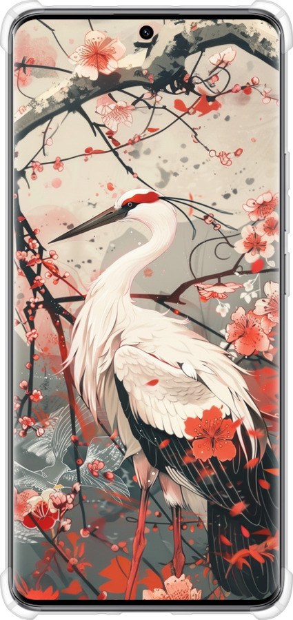 Силикон с усиленными углами чехол Аист в цвету сакуры для Xiaomi Redmi Note 14 Pro 5G - 6109sp-3928 изображение 