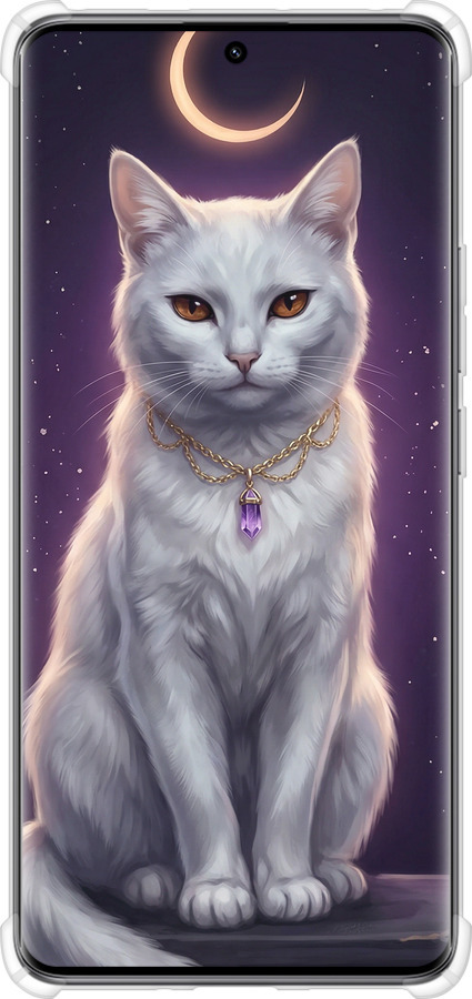 Силикон с усиленными углами чехол Mystic White Cat Gothic Dark Purple Gold для Xiaomi Redmi Note 14 Pro 5G - 6805sp-3928 изображение 