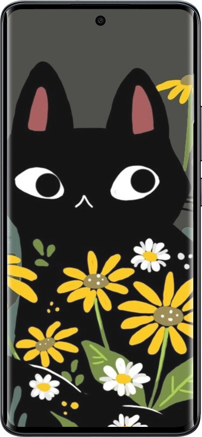 Силіконовий чехол Чорний кіт з квітами для Xiaomi Redmi Note 15 4G - 6448u-4215 изображение 