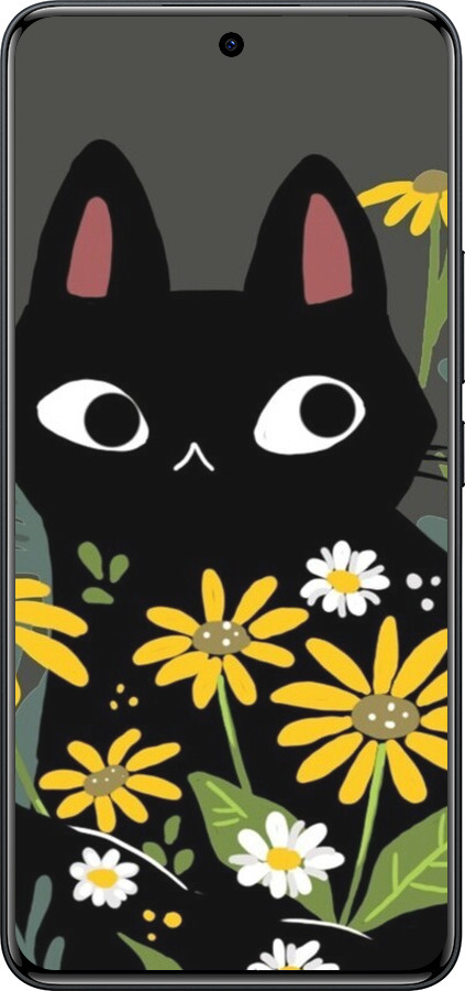 Силиконовый чехол Черный кот с цветами для Xiaomi Redmi Note 15 Pro 4G - 6448u-4211 изображение 