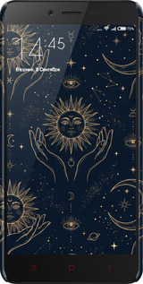 3D пластиковый матовый чехол Celestial Harmony: Sun & Moon Gold Mystic Pattern для Xiaomi Redmi Note 2 - 6778m-96 изображение 