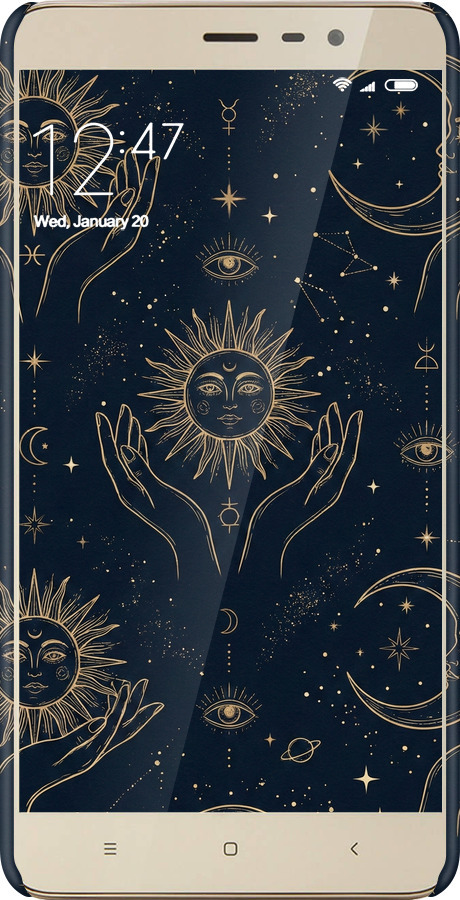 3D пластиковый глянцевый чехол Celestial Harmony: Sun & Moon Gold Mystic Pattern для Xiaomi Redmi Note 3 pro - 6778c-335 изображение 