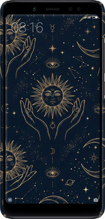 3D пластиковый матовый чехол Celestial Harmony: Sun & Moon Gold Mystic Pattern для Xiaomi Redmi Note 5 Pro - 6778m-1353 изображение 