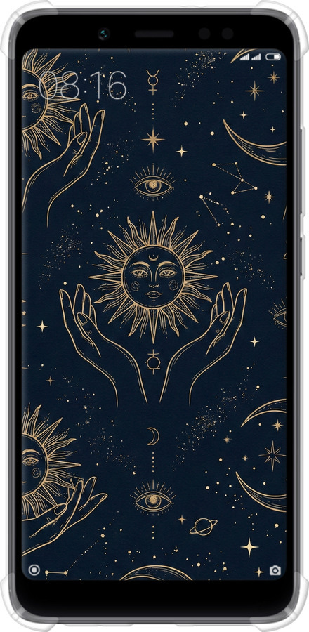 Силіконовий протиударний с посиленими кутами чехол Celestial Harmony: Sun & Moon Gold Mystic Pattern для Xiaomi Redmi Note 5 - 6778sp-1516 изображение 