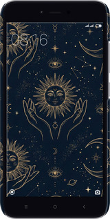 3D пластиковый матовый чехол Celestial Harmony: Sun & Moon Gold Mystic Pattern для Xiaomi Redmi Note 5A - 6778m-1401 изображение 