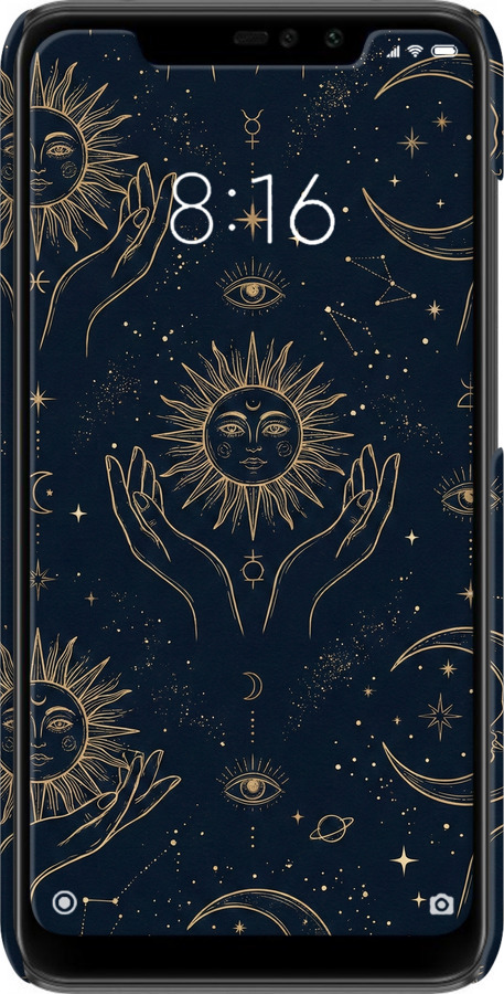 3D пластиковий матовий чехол Celestial Harmony: Sun & Moon Gold Mystic Pattern для Xiaomi Redmi Note 6 Pro - 6778m-1551 изображение 