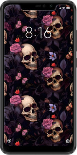 2D пластиковый чехол Черепа и розы для Xiaomi Redmi Note 6 Pro - 6316t-1551 изображение 