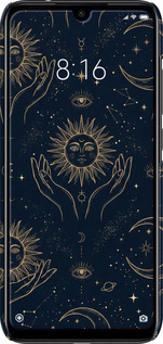 3D пластиковый матовый чехол Celestial Harmony: Sun & Moon Gold Mystic Pattern для Xiaomi Redmi Note 7 - 6778m-1639 изображение 
