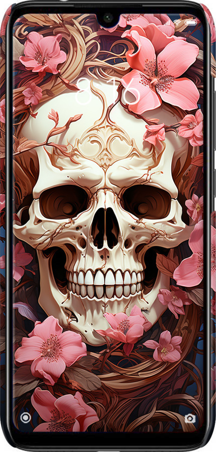 3D пластиковый матовый чехол Череп в розовых цветах для Xiaomi Redmi Note 7 - 5965m-1639 изображение 