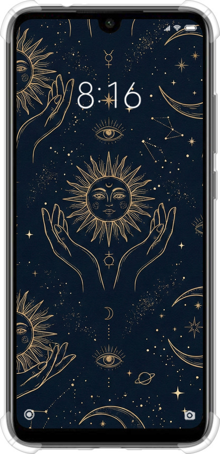 Силикон с усиленными углами чехол Celestial Harmony: Sun & Moon Gold Mystic Pattern для Xiaomi Redmi Note 7 - 6778sp-1639 изображение 