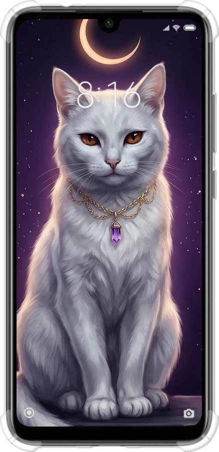 Силикон с усиленными углами чехол Mystic White Cat Gothic Dark Purple Gold для Xiaomi Redmi Note 7 - 6805sp-1639 изображение 