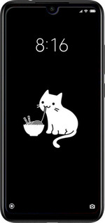 Силиконовый чехол С милым котом на черном фоне для Xiaomi Redmi Note 7 - 6528u-1639 изображение 