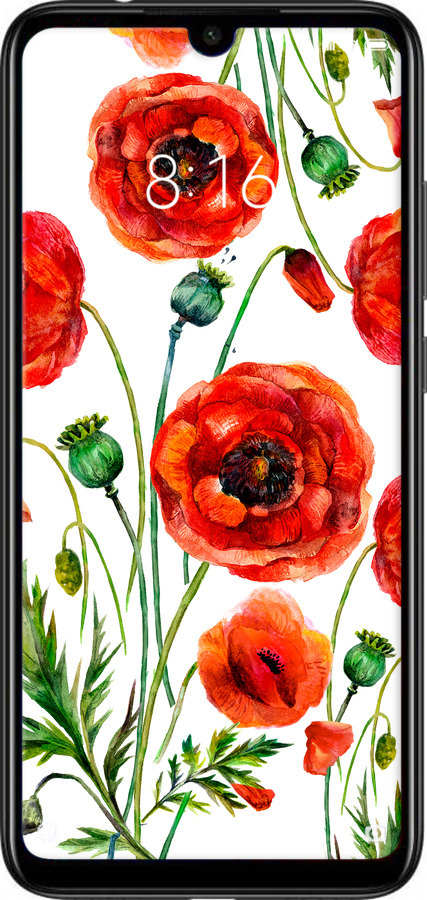 Силиконовый чехол Нарисованные маки для Xiaomi Redmi Note 7 - 4278u-1639 изображение 