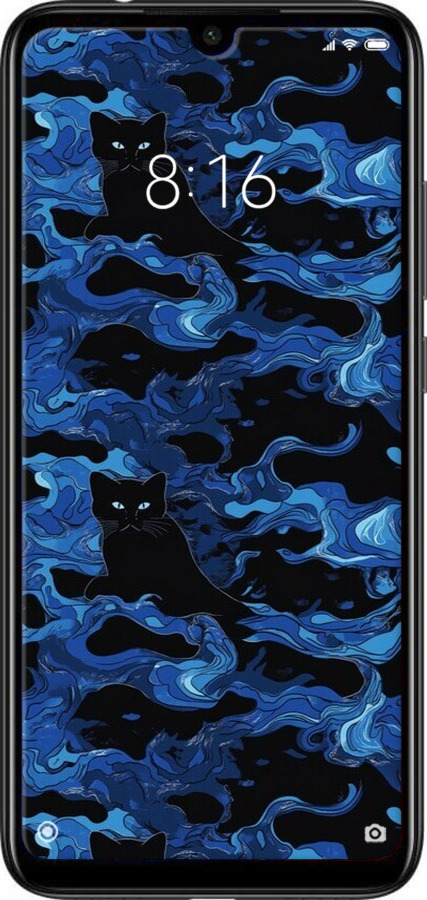 Силиконовый чехол Абстрактный узор черных котов на синем фоне для Xiaomi Redmi Note 7 - 6525u-1639 изображение 