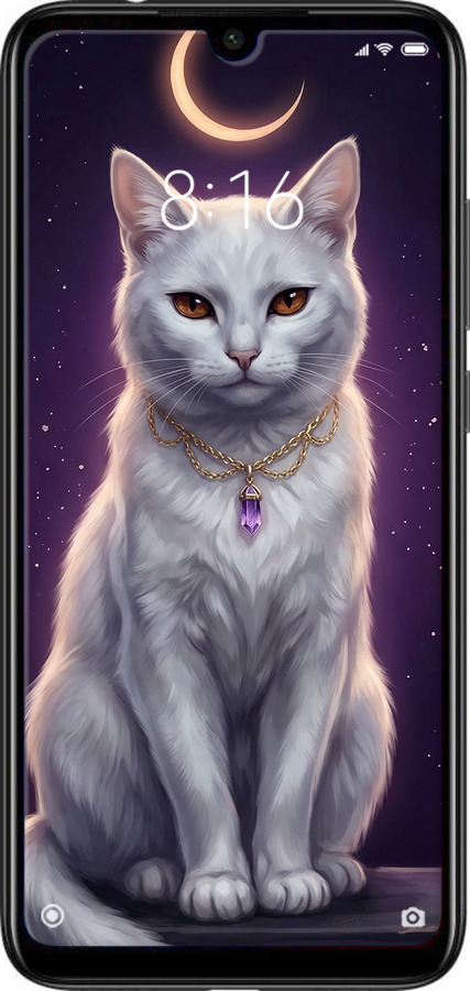 Силиконовый чехол Mystic White Cat Gothic Dark Purple Gold для Xiaomi Redmi Note 7 - 6805u-1639 изображение 