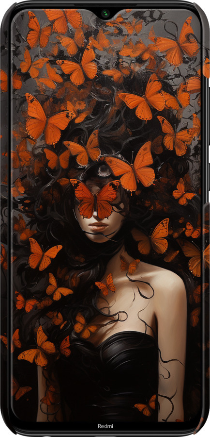 3D пластиковий матовий чехол Дівчина з помаранчевими метеликами для Xiaomi Redmi Note 8 - 5941m-1787 изображение 
