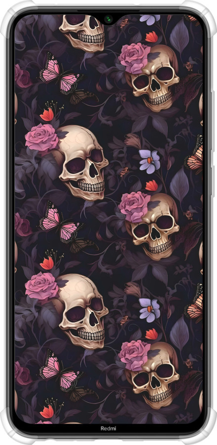 Силикон с усиленными углами чехол Черепа и розы для Xiaomi Redmi Note 8 - 6316sp-1787 изображение 