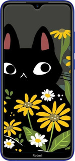 Силиконовый чехол Черный кот с цветами для Xiaomi Redmi Note 8T - 6448u-1818 изображение 