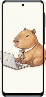 3D пластиковый матовый чехол Funny Capybara CEO Working для Xiaomi Redmi Note 9 Pro - 6777m-1911 изображение 