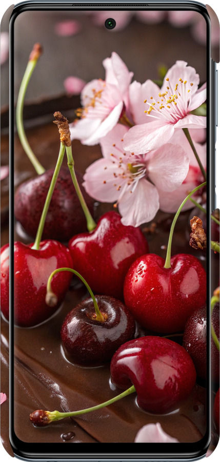 3D пластиковый матовый чехол Вишня в шоколаде для Xiaomi Redmi Note 9 Pro - 6698m-1911 изображение 