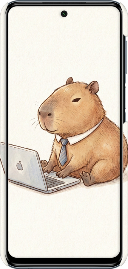 3D пластиковый матовый чехол Funny Capybara CEO Working для Xiaomi Redmi Note 9 Pro - 6777m-1911 изображение 