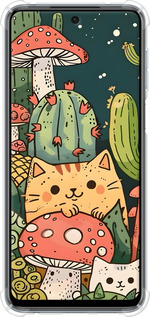 Силикон с усиленными углами чехол Коты грибы для Xiaomi Redmi Note 9S - 6321sp-2029 изображение 