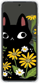 Силикон с усиленными углами чехол Черный кот с цветами для Xiaomi Redmi Note 9S - 6448sp-2029 изображение 