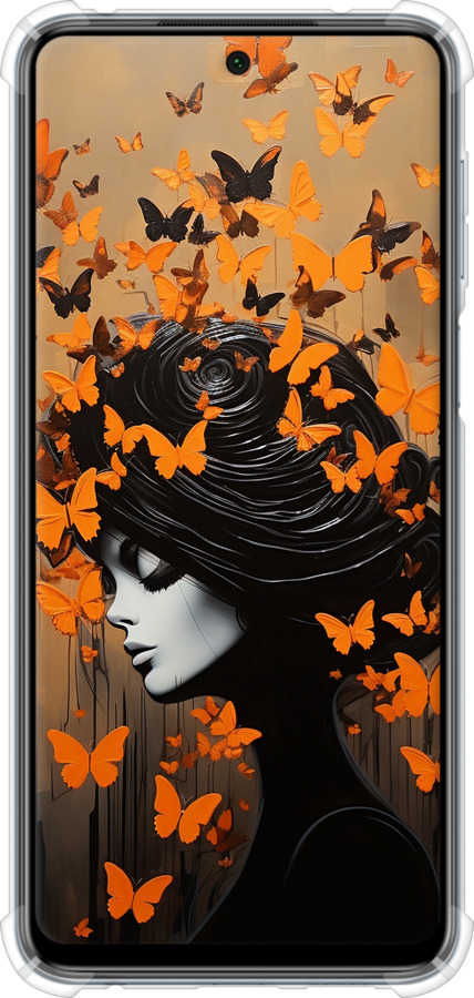 Силіконовий протиударний с посиленими кутами чехол Чохол для телефону Дівчина з помаранчевими метеликами для Xiaomi Redmi Note 9S - 5940sp-2029 изображение 