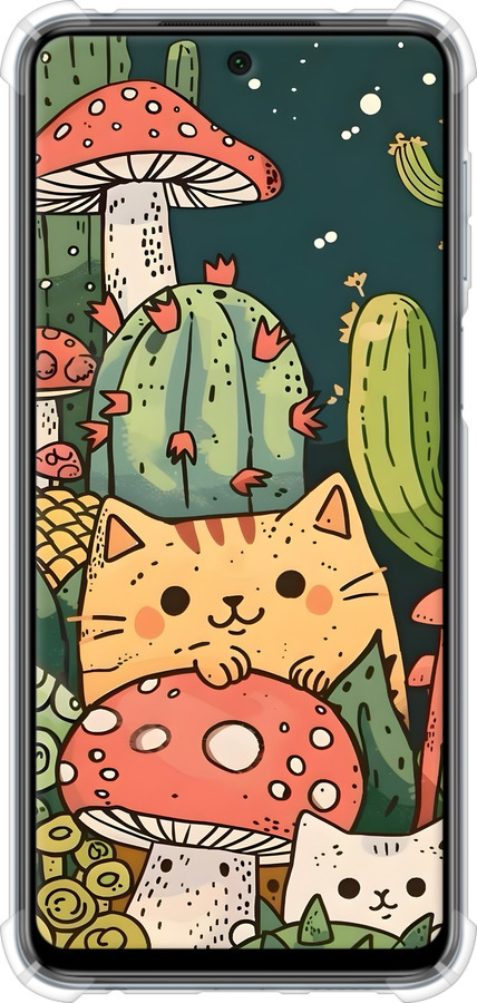 Силикон с усиленными углами чехол Коты грибы для Xiaomi Redmi Note 9S - 6321sp-2029 изображение 