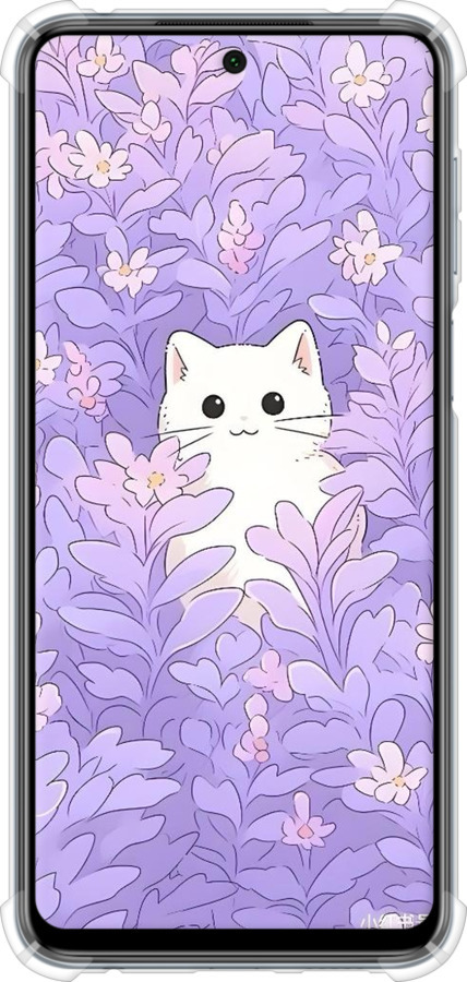 Силіконовий протиударний с посиленими кутами чехол Котик в цветах для Xiaomi Redmi Note 9 Pro - 6390sp-1911 изображение 