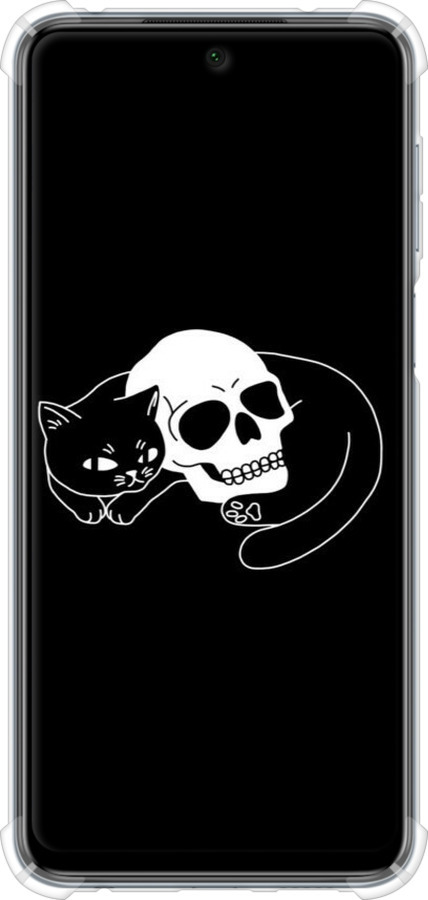 Силикон с усиленными углами чехол С изображением кота и черепа для Xiaomi Redmi Note 9 Pro - 6491sp-1911 изображение 