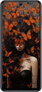 Силиконовый чехол Девушка с оранжевыми бабочками для Xiaomi Redmi Note 9 Pro - 5941u-1911 изображение 