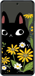 Силіконовий чехол Чорний кіт з квітами для Xiaomi Redmi Note 9S - 6448u-2029 изображение 