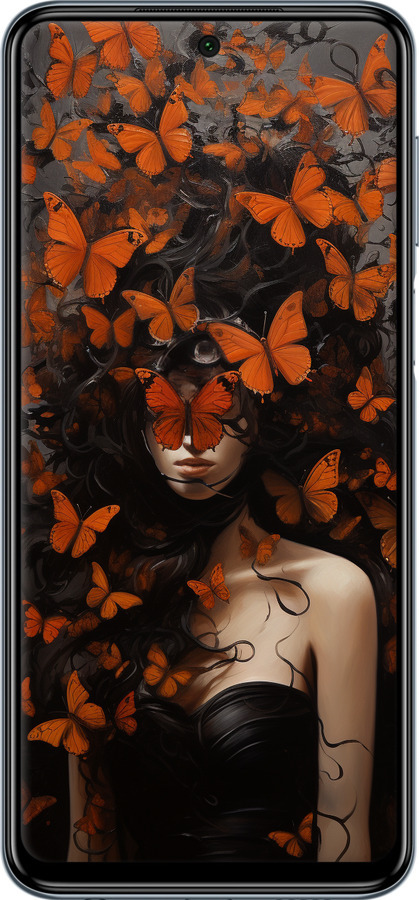 Силиконовый чехол Девушка с оранжевыми бабочками для Xiaomi Redmi Note 9 Pro - 5941u-1911 изображение 