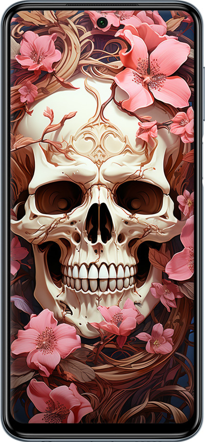 Силіконовий чехол Череп у рожевих квітах для Xiaomi Redmi Note 9S - 5965u-2029 изображение 