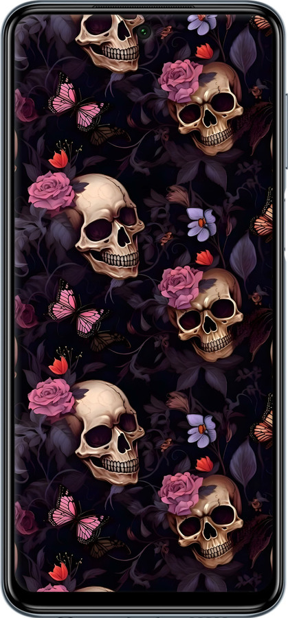 Силіконовий чехол Черепи та троянди для Xiaomi Redmi Note 9S - 6316u-2029 изображение 