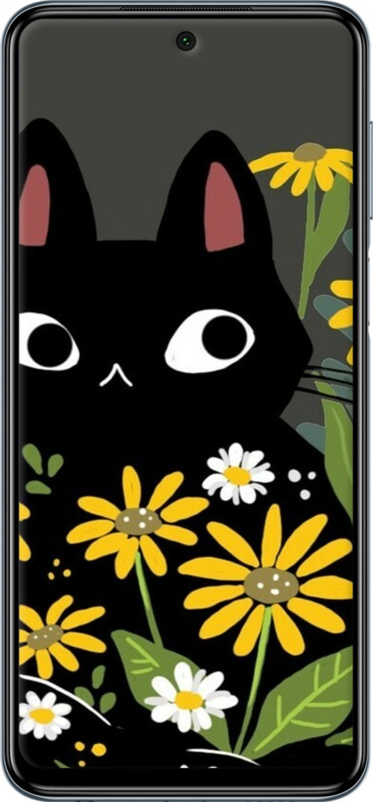 Силіконовий чехол Чорний кіт з квітами для Xiaomi Redmi Note 9S - 6448u-2029 изображение 