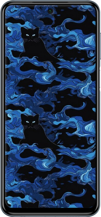 Силіконовий чехол Візерунок чорних котів на блакитному фоні для Xiaomi Redmi Note 9S - 6525u-2029 изображение 