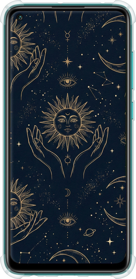 Силикон с усиленными углами чехол Celestial Harmony: Sun & Moon Gold Mystic Pattern для Xiaomi Redmi Note 9 - 6778sp-2017 изображение 